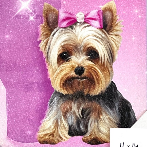 DESIGN DISTRICT STUDIO Wall Art Print Yorkie Dog Stanley Cup Pink 11"x14" Canvas - Picture 5 of 10